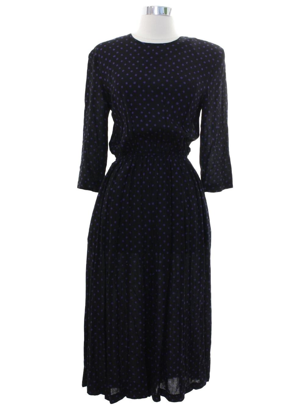 Vintage 80s Black Purple Polka Dot Split Skirt Jumpsuit Dress Women's 6P Tareti